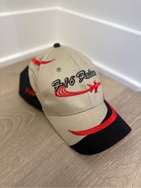 Khaki & Black F-16 Falcon Embroidered Baseball Cap with Red Accents